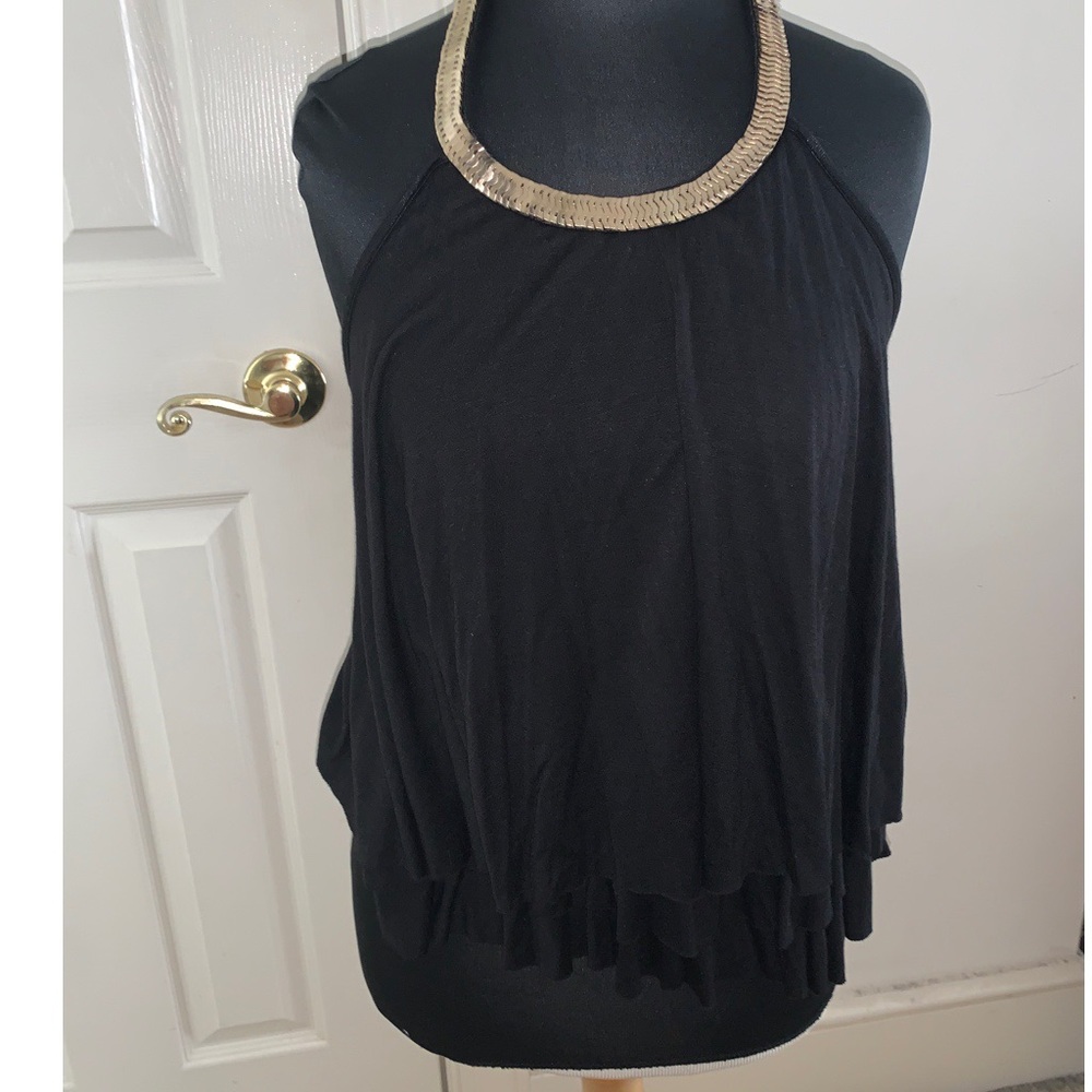 PAPAYA black halter top tie up blouse